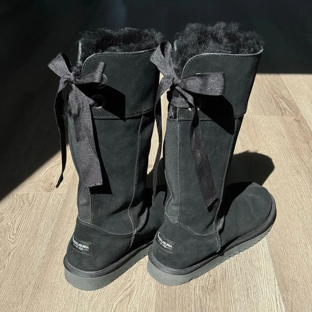 Koolaburra by UGG Andrah Tall Black Suede Bow Boots Women’s Sz 11 EU 42